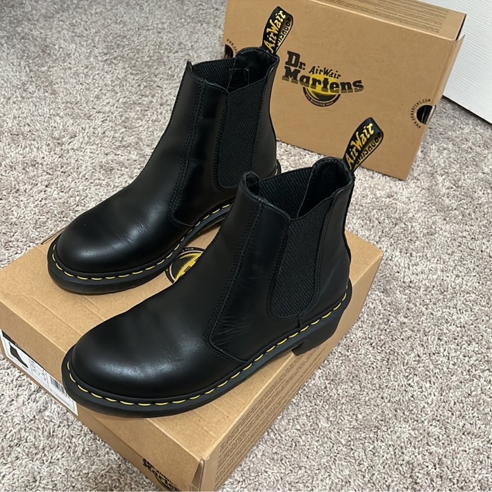 Dr. Martens Black Ankle Boots with Yellow Stitching